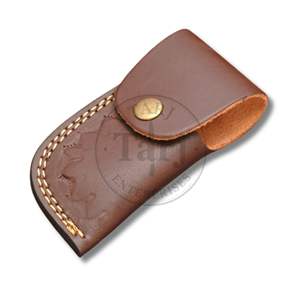 มีดพับเหล็กดามัสกัสตีขึ้นรูปด้วยมือ พร้อมปลอกหนัง รับผลิตตามแบบ (OEM) ของขวัญ สลักโลโก้ได้ ด้ามเขาสีดำ สำหรับกิจกรรมกลางแจ้ง B2B แคมป์ปิ้ง ความแข็ง 58HRC - Product Image 6