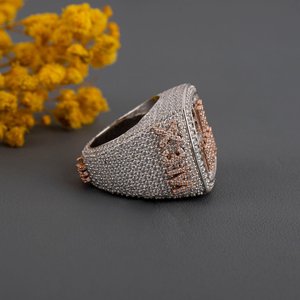Hip Hop Custom Letter Round Cut VVS Moissanite Diamond Iced Out 925 Sterling Silver Luxury Bling <b>Statement</b> <b>Ring</b> For Unisex Wear - Product Image 5