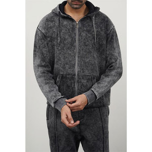 Sweat à capuche zippé délavé à l'acide 100% en coton pour hommes veste à capuche décontractée de haute qualité Streetwear 2025 - Product Image 3