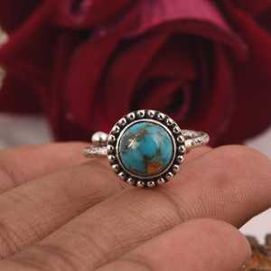 Copper Turquoise <b>Ring</b>, Sterling <b>Silver</b> <b>Adjustable</b> Open Band Boho Gemstone Jewelry Handmade Southwest <b>Ring</b> December Birthstone - Product Image 3