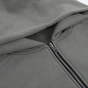 Sweat à capuche zippé pour hommes personnalisé couleur unie sweats à capuche épais à double épaisseur veste polaire à fermeture éclair pour hommes - Product Image 5