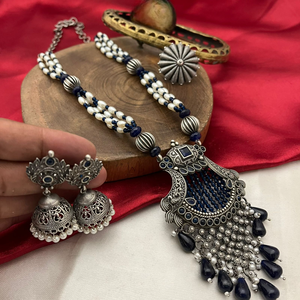 Ensembles oxydés de haute qualité pour femmes collier avec boucles d'oreilles et bague belle tenue décontractée bijoux Navratri ensembles Collection - Product Image 4