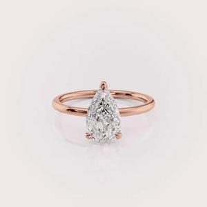 IGI Certified Pear Shape Lab Diamond Bridel <b>Ring</b> with Round Side Diamonds In 14K Solid White / Yellow / Rose Gold - Product Image 5