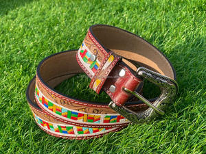 เข็มขัดหนังแท้สำหรับผู้ชายและผู้หญิง, เข็มขัดลายดอกไม้ทำด้วยมือแบบตะวันตกเข็มขัดคาดเอวหนังแท้ - Product Image 4