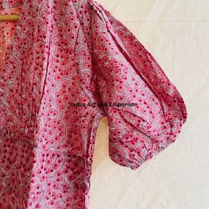 Hermoso Vestido Estampado Floral en Bloques de Algodón, Vestido para Uso Casual, Vestido Estampado a Mano - Product Image 4