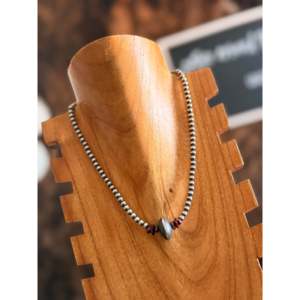 Collar de Perlas Graduadas y de Forma de Platillo con Cadena de Perlas de Ostra Espinosa Navajo y Plata de Ley - Product Image 3