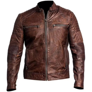 Nouvelle veste en cuir personnalisable pour homme, style motard, col montant, pour moto - Product Image 3