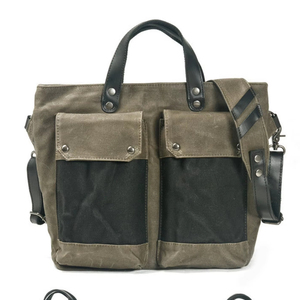 Grand sac fourre-tout en toile ciré fait à la main avec poignées en cuir Sac de voyage durable et élégant pour le travail et l'école LCT-0166 - Product Image 1