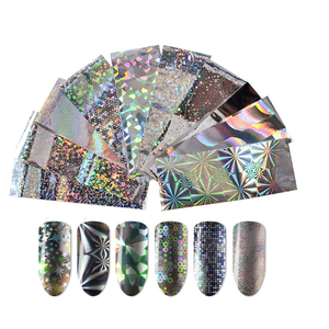 10 autocollants holographiques argentés pour nail art – Sliders étoilés fins à adhésion gel pour ongles brillants DIY - Product Image 1