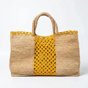 Lady Handwoven Raffia Tote <b>Bag</b> Open Closure Shoulder Handbag <b>Patchwork</b> Ethnic Style for Casual Shopping Travel - Product Image 4