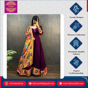ชุดเดรสยาวแบบอานาร์กาลีผ้าวิสโคสจอร์เจตต์ แขนยาว ปักลายสไตล์อินเดีย คุณภาพพรีเมียม งานฝีมือประณีต พร้อมผ้าคลุมไหล่ - Product Image 5