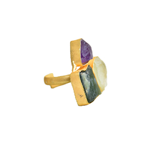 Anillos Clásicos de Tres Piedras con Piedras Preciosas Finas, Recubrimiento de Tono Dorado con Baño de Rodio, Joyería Artesanal de Calidad para Mujer - Product Image 4