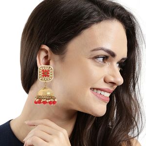 Bijoux indiens Bollywood Antique Crystal Kundan Peacock Jhumka Boucles d'oreilles pour femmes - Product Image 2