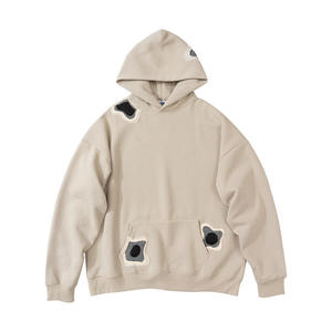 Unisex Vintage lavado 100% algodón mezclado sudaderas con capucha para hombres desgastado recortado crudo dobladillo Puff corte borde Digital invierno desgastado - Product Image 1