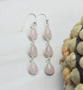 Octobre Pierre de Naissance Naturel Rose Quartz Rose 925 Sterling Silver Gemstone Boucles D'oreilles Bijoux Faits À La Main Cadeau Pour Ses Boucles D'oreilles En Pierre - Product Image 3