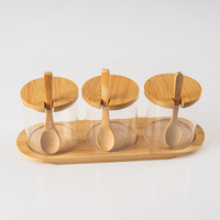 Bocaux de conservation multifonctionnels en verre borosilicate avec couvercle en bambou pour épices et spaghetti, lot de 3