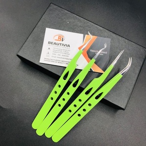 Pince à épiler pointue professionnelle de meilleure vente modèle d'applicateur d'extension de cils en acier inoxydable enduit vert clair - Product Image 1