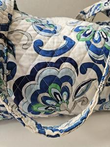 Bolsa de lona informal ecológica grande blanca con tela de algodón azul y cierre de cremallera - Product Image 3