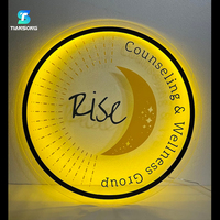 Panneau lumineux rond personnalisé en acrylique pour salon Logo mural rétro-éclairé en métal Boîte à lumière étanche Panneau de réception illuminé par LED