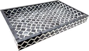 Os de buffle et résine nouveau Design MDF bois et incrustation d'os vente chaude cuisine utiliser vaisselle plateau de service plateau en bois plats de service - Product Image 3