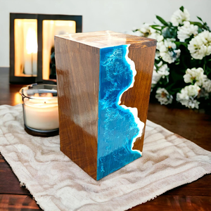 Urna de cremación de ola oceánica de palisandro hecha a mano recuerdo de resina epoxi para mascotas y humanos - Product Image 1