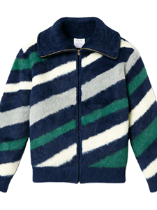 Custom Logo Front Breathable Winter <b>Knit</b> Long Sleeve Furry Striped Zip-up Mohair <b>Cardigan</b> Sweater Turn-down Collar High Quality - Product Image 6