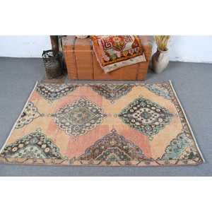 Tapis vintage, tapis turc décoratif 3,6x5,5 pieds, tapis oriental en laine orange - Product Image 3