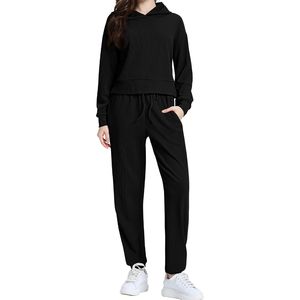 ODM Color liso Mujeres Jogger Set Pullover y Jogging Pants Set Moda Casual Chándal para mujer Invierno Dos piezas Chándal - Product Image 2