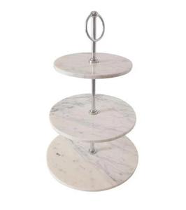 Soporte para Pastel de Bodas de 3 Niveles de Metal y Mármol Blanco, Bandejas de Servicio Modernas con Acabado de Alta Calidad. - Product Image 1