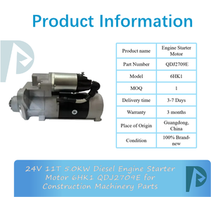 มอเตอร์สตาร์ทเครื่องยนต์ดีเซล 24V 11T 5.0KW รุ่น 6HK1 QDJ2709E สำหรับอะไหล่เครื่องจักรก่อสร้าง - Product Image 2