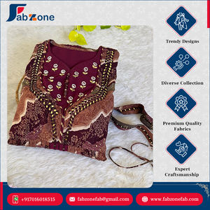 Nouveau designer de style indien travail à la main brodé multi couleur vin tenue de fête superbe robe en tissu de rayonne lourde pour les femmes - Product Image 2