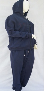 Ensemble de survêtement bleu marine 100 % coton biologique avec logo personnalisé, vêtements de sport à séchage rapide et respirants, veste zippée intégrale et pantalon, OEM - Product Image 2