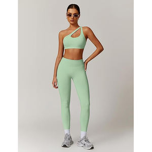Ensemble de sport pour femmes, soutien-gorge et leggings sans couture, extensible, respirant, taille haute, vêtements de yoga - Product Image 2