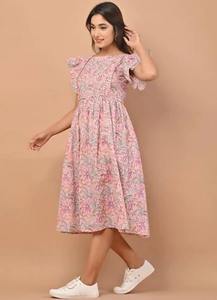 Indian Hand <b>Block</b> Styled Floral <b>Printed</b> Boho Midi Dress Eco-Friendly Natural for Daily Wear Summer Travel Honeymoon Sale - Product Image 4