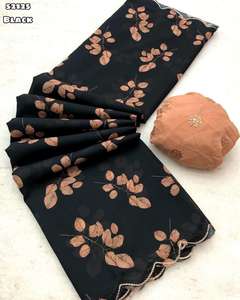 Traje de tendencia Blusa digital con estampado floral de gasa suave y suave sin peso de Sari de alta calidad con trabajo de bordado a la venta - Product Image 5