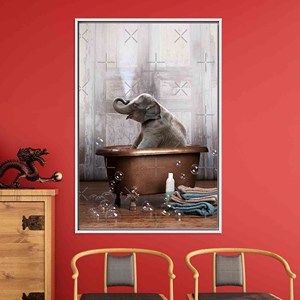 Elephant Bathtub Canvas Print: Artistic Bathroom Wall Decor,WHITE <b>FRAMED</b> CANVAS - Product Image 1