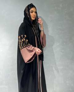 Handmade Black Silk Abaya with Beautiful <b>White</b> Embroidery Traditional Muslim <b>Party</b> Wear <b>for</b> Adults - Product Image 2