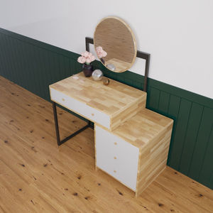 Minimalist Wood & Rubber <b>Makeup</b> <b>Vanity</b> with Round Mirror-SFBTD001 - Product Image 2