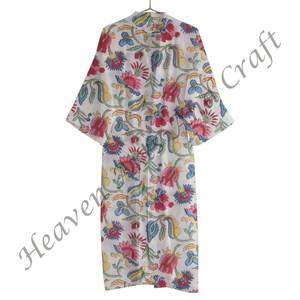 Bohemian Style Hand Block Printed Kimono <b>Robe</b> for Women Lightweight Cotton Fabric with Belt for Sleepwear and Loungewear - Product Image 6
