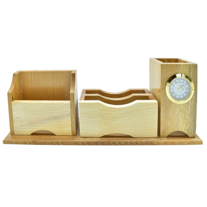 Portalápices de madera de acacia Real 100% con reloj, papelería, portalápices de madera, organizador de mesa, diseño creativo - Product Image 5