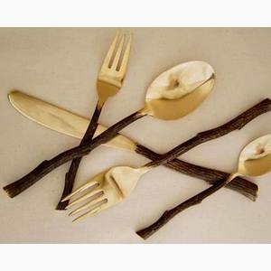 Stainless Steel PVD <b>Gold</b> Plated Cutlery Set with Unique Long Handle Square Design Luxury Spoons Utensils Set - Product Image 3