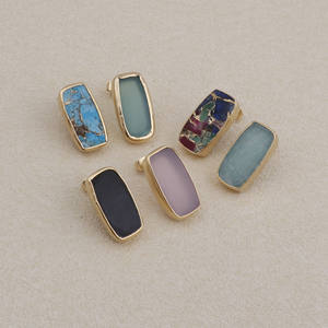 Pink Chalcedony Rectangle Shape Collet Set Trendy Gold-Plated Brass Fashion Stud <b>Earrings</b> <b>for</b> <b>Women</b> - Product Image 6