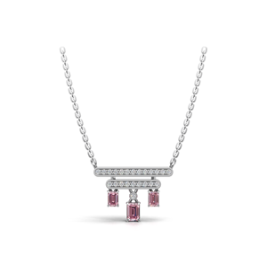 IGI Certified Lab Grown Diamond Emerald Cut Pink <b>Ruby</b> <b>Necklace</b> in 18K White Gold Minimalist V Shape Designer Pendant <b>Necklace</b> - Product Image 1