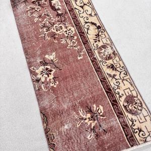 Vintage Turkish Rug, Small 2.3x4.8 ft (70x146 cm) Rug, <b>Brown</b> Bordered <b>Wool</b> Rug - Product Image 2