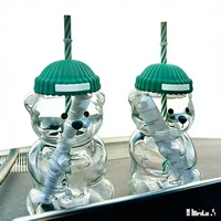 Bouteille d'eau en verre en forme d'ours en peluche avec couvercle et paille, capacité 500 ml, compatible lave-vaisselle, en verre borosilicate de haute qualité, vente en gros