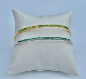 14k màu trắng và màu vàng mạ vàng cộng với kích thước vòng đeo tay ngọc lục bảo tự nhiên Bangle với màu xanh lá cây kim cương vật liệu thép không gỉ - Product Image 1