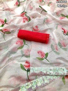 ผ้าโปร่งบางพิมพ์ลายดิจิตอลลายดอกไม้พร้อมแผ่นฟอยล์สีรุ้งประดับผ้าลูกไม้ตามลำดับ - Product Image 4