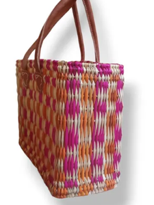 Sac fourre-tout en paille marocaine fait à la main avec poignées en cuir plage d'été colorée et panier de marché sac de paume personnalisé - Product Image 2
