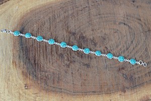 สร้อยข้อมือเทอร์ควอยส์แบบทิเบตทำด้วยมือสร้อยข้อมือเงินสเตอร์ลิง925อัญมณีเทอร์ควอยซ์ทรงกลมสำหรับเด็กผู้หญิงผู้หญิง - Product Image 4