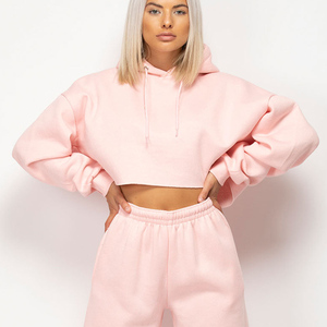 Sudadera con capucha recortada rosa claro personalizada para mujer al por mayor, sudaderas con capucha antiarrugas y transpirables para mujer, entrenamiento, gimnasio, sudadera con cremallera para mujer - Product Image 3